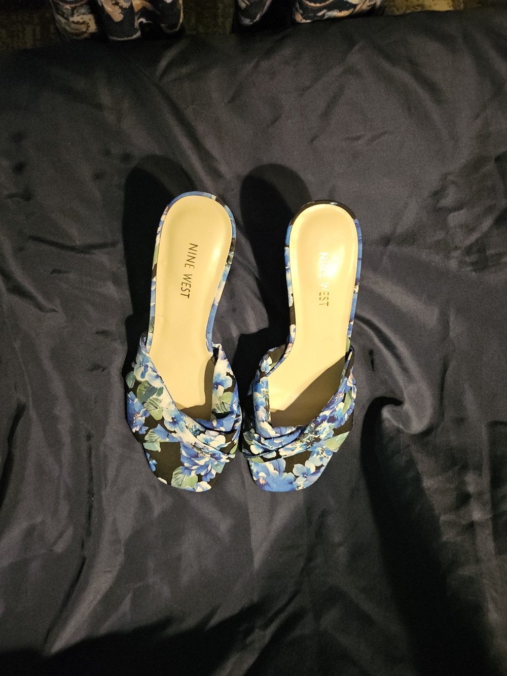 Nine West Blue Floral Slide Sandals